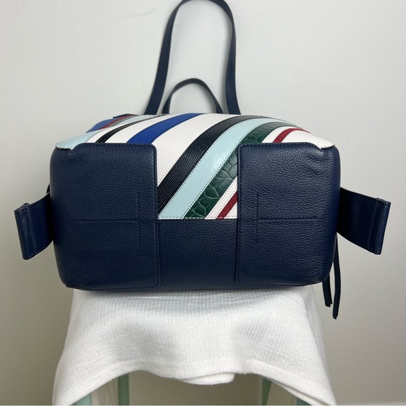 Tory Burch Blue Perry Balloon Stripe Satchel Leather Bag NEW Multicolor - Picture 10 of 16